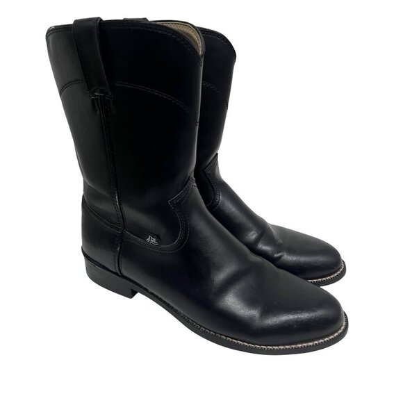 Justin Mens 10" Temple Roper Black Leather Western Cowboy Boots 10D Style JB3000 - Picture 1 of 11